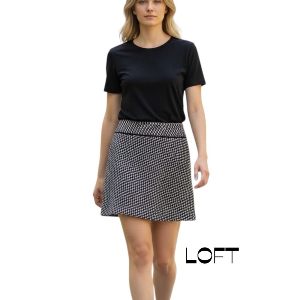 LOFT Black Gray White Tweed Academia Office Skirt NWOT Size 6